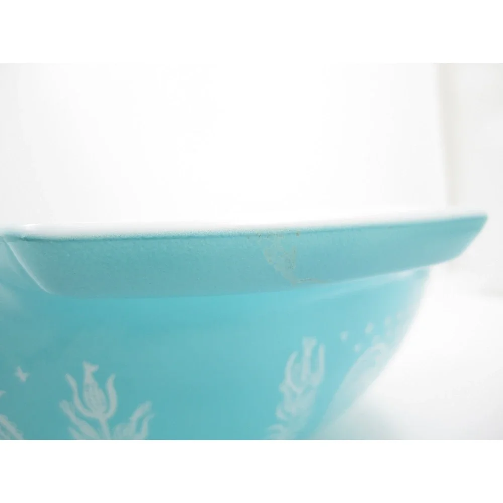 Vtg Pyrex Butterprint Turquoise 444 Cinderella Mixing Bowl 4 Qt Amish Print